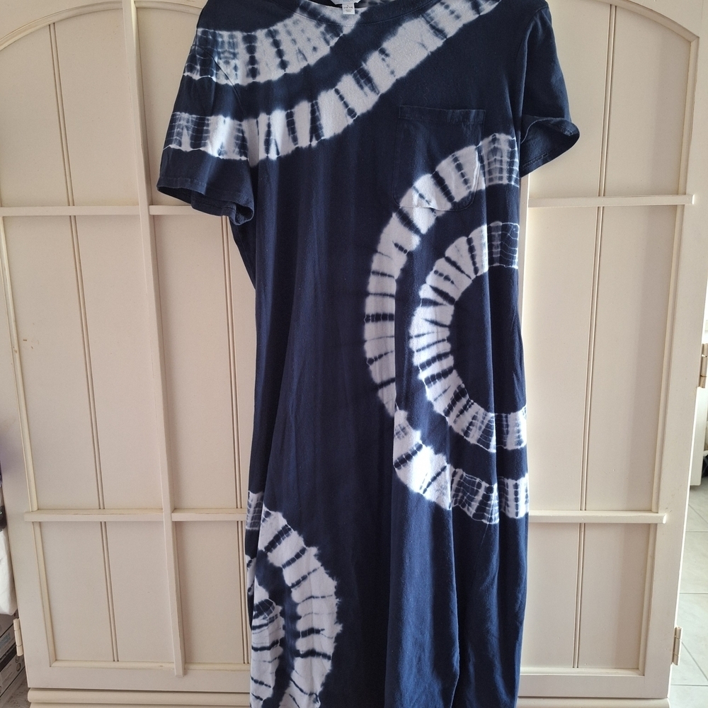 Time and Tru Navy Blue and White Tie Dye Swirl Midi Dress - Picture 4 of 13